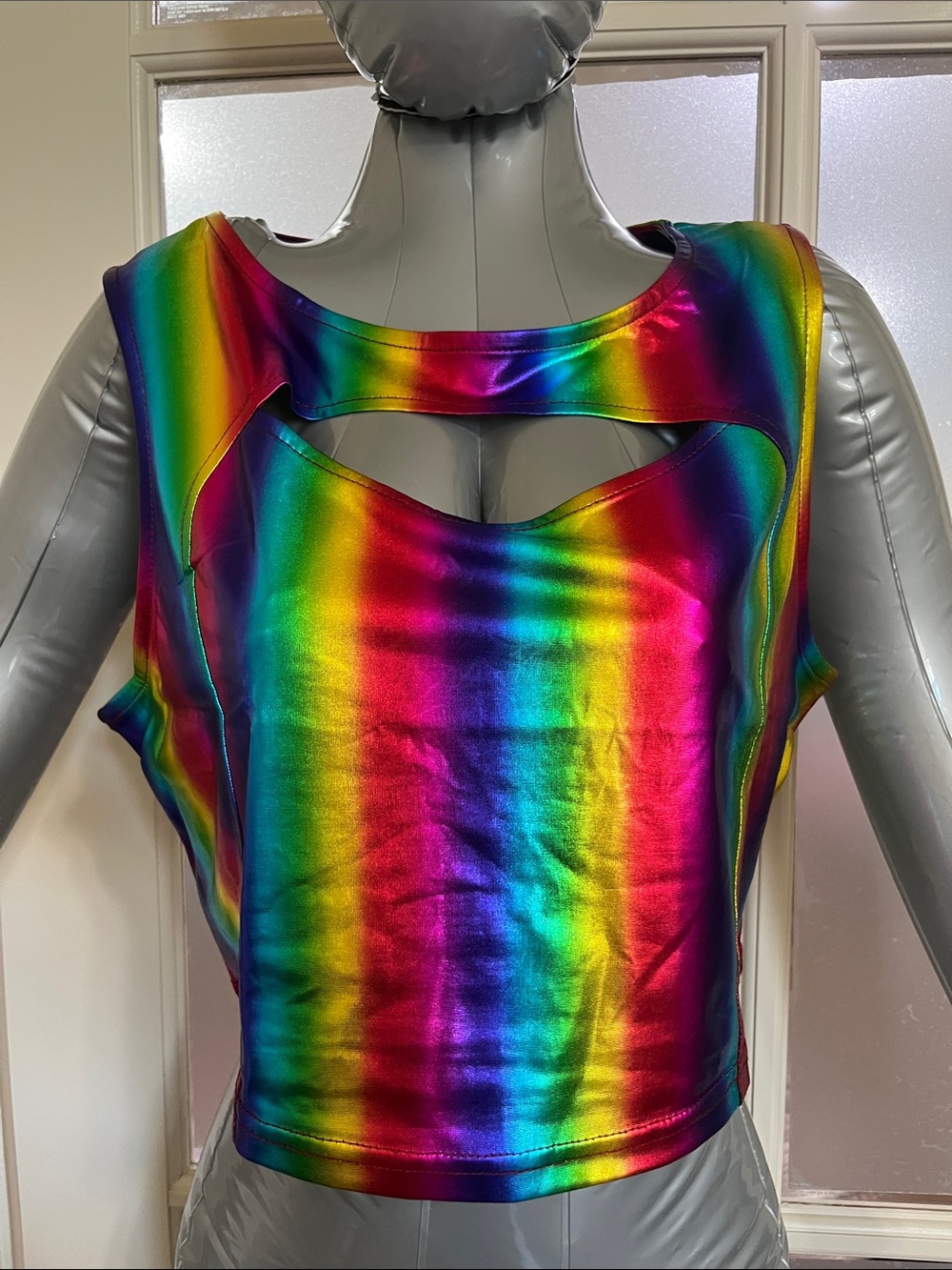 Allegra K Rainbow Metallic Cutout Crop Top - Multi